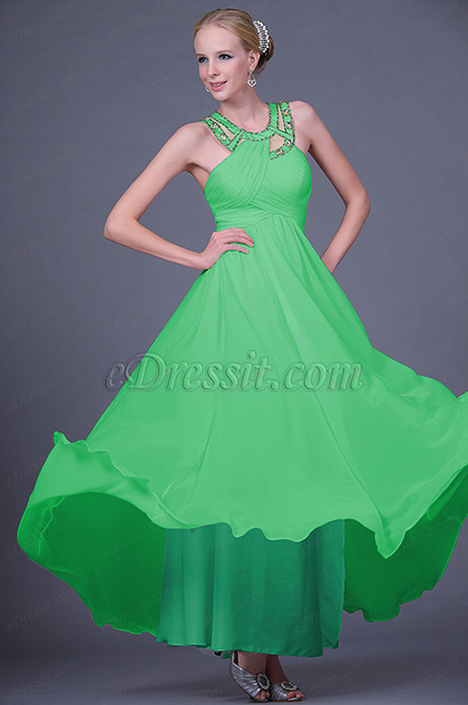 Beaded Halter Neck Green Evening Dress Prom Dress