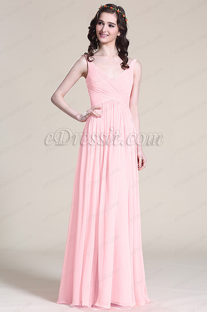 Robe demoiselle d'honneur sans manche col en V Rose