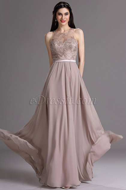 Halter Formal Gown with Embroidery and Beadings