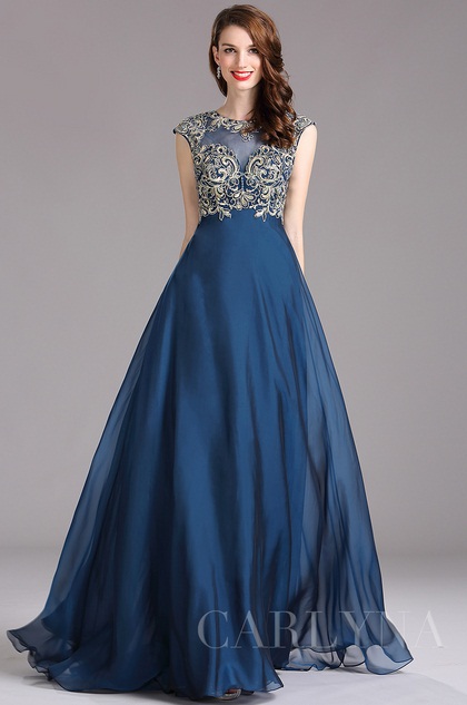 Carlyna Blue Prom Dress with Beaded Bodice (E62305) - eDressit