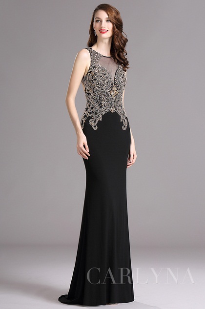 Carlyna Sleeveless Beaded Mermaid Prom Evening Gown