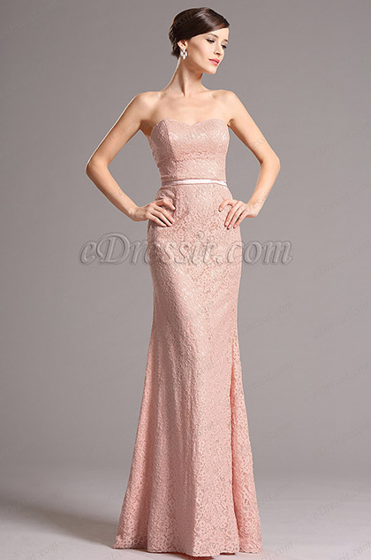 Blush Overlace Bridesmaid Dress with Sweetheart Neckline