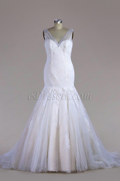 Meerjungfrau Linie Ärmellos Spitze Brautkleid