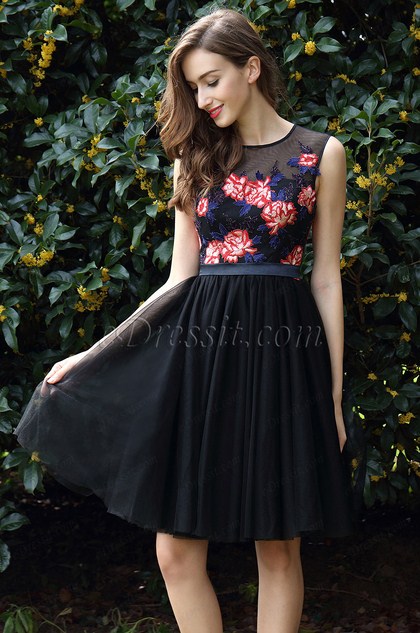 Elegant Black Flower Girl Party Dress