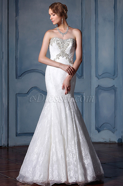 Strapless Beaded Lace Wedding Dress