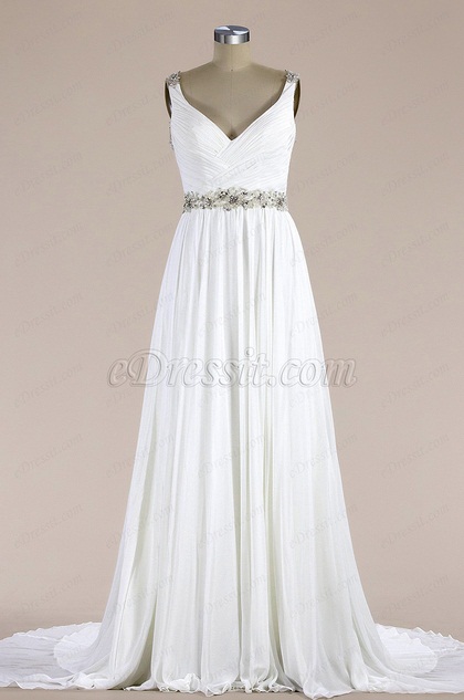 Robe de Mariée Sans Manche V Col A Line