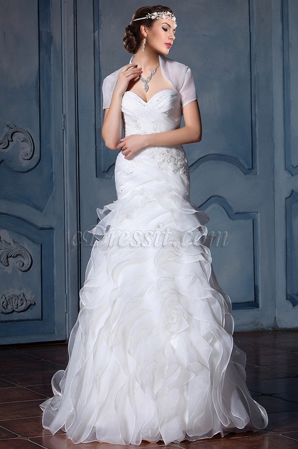 Fluffy Sweetheart Beaded Bridal Gown