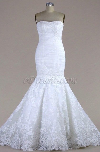 Trägerlos Spitze Meerjungfrau Linie Brautkleid