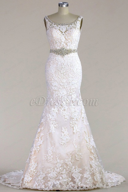 Ärmellos Spitze Meerjungfrau Linie Brautkleid