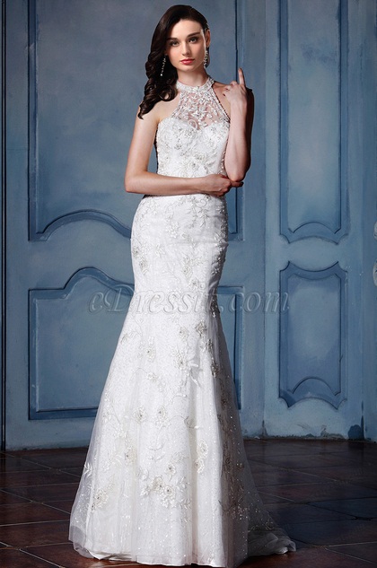 Neckholder Spitze Meerjungfrau Linie Brautkleid