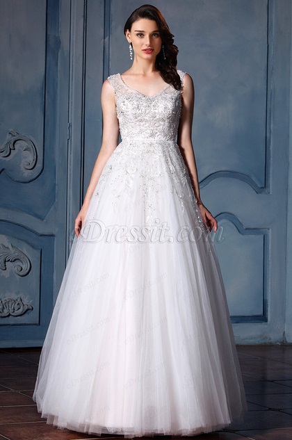 Robe de Mariée A Line Perlée Sans Manche