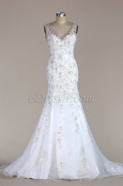 Robe de Mariée Sans Manche V Col