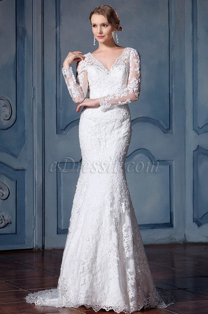 Robe de Mariée Manche Longue en Dentelle Sirène