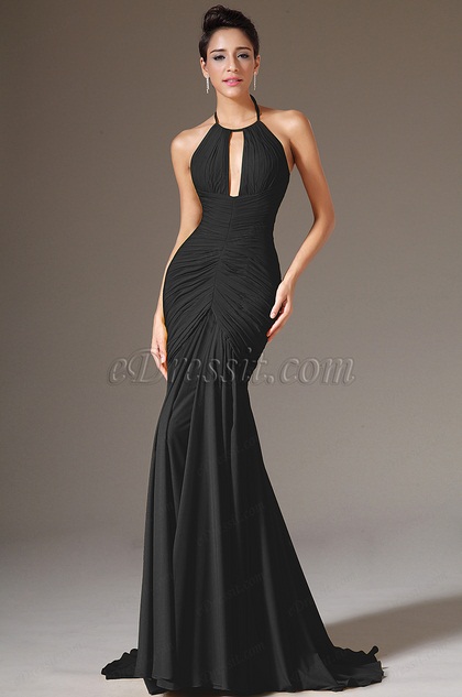 Chiffon Schwarz Neckholder Abendkleid