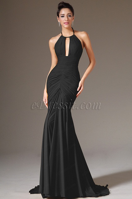 Halter Black Sheath Formal Evening Dress