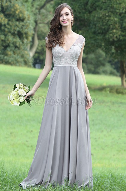 Sexy A Linie Grau Spitze Abendkleid