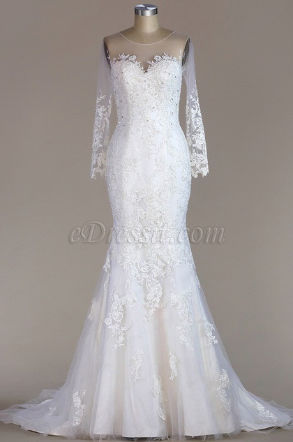 Long Sleeves Lace Mermaid Wedding Dress