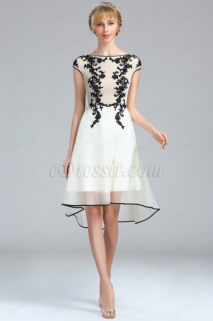 White Lace Appliques Beaded Evening Dress