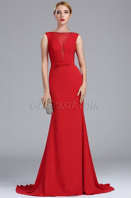 Elegant Red Long Mermaid Carpet Dress with Bowtie