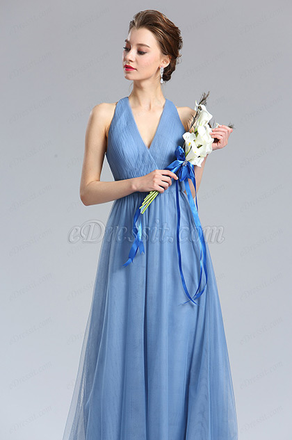 V-Cut Tulle Bridesmaid Dress Evening Dress