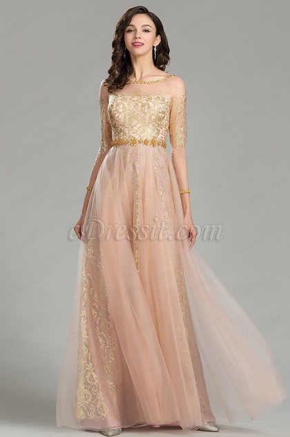 Gold & Blush Beaded Quinceanera Evening Dress