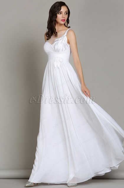 Weißes Chiffon Hochzeit Braut Kleid