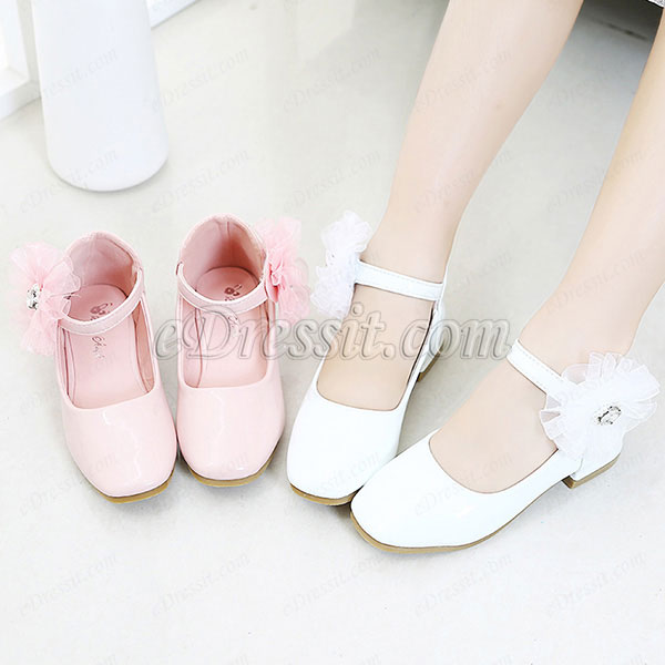 Children Girl Closed Toe Leather Flower Shoes