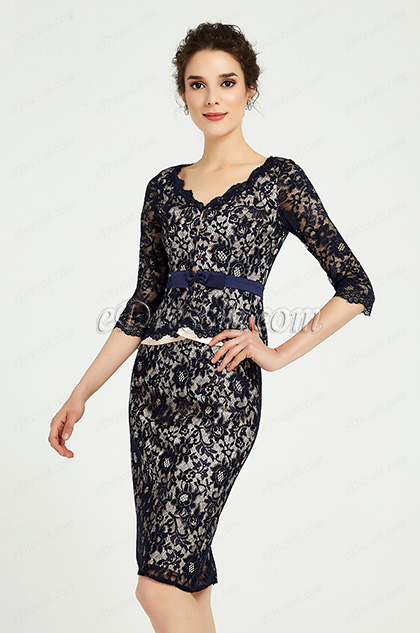 2019 Blaue Lace Mutter Kleid Damen Party Dress