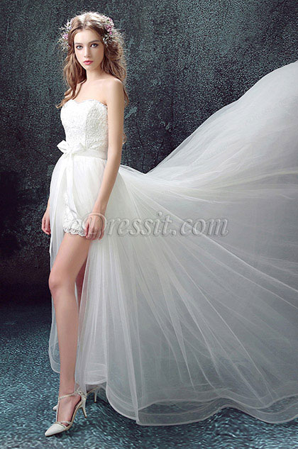 Robe de Mariée Blanche Sans Bretelle En Dentelles