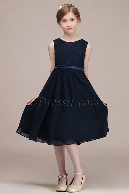 Navy Blue Short Wedding Party Flower Girl Dress