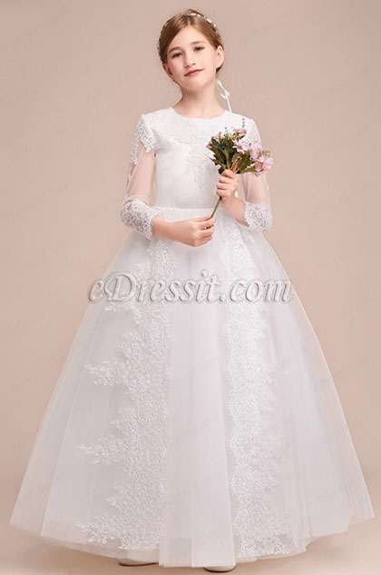 Romantic Long Sleeves  Wedding Flower Girl Party Dress