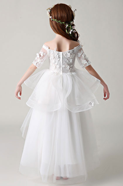 OwlFay Flower Girl Dress - Off Shoulder Lace Tulle Gown For Weddings, Pageants, & Special Occasions (Kids Sizes 18M-12Y)