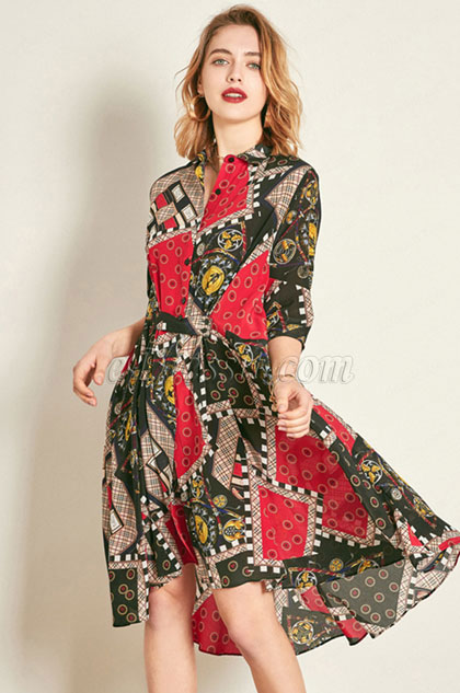 Classic Silk 1/2 Sleeves Printed Tunic Dress
