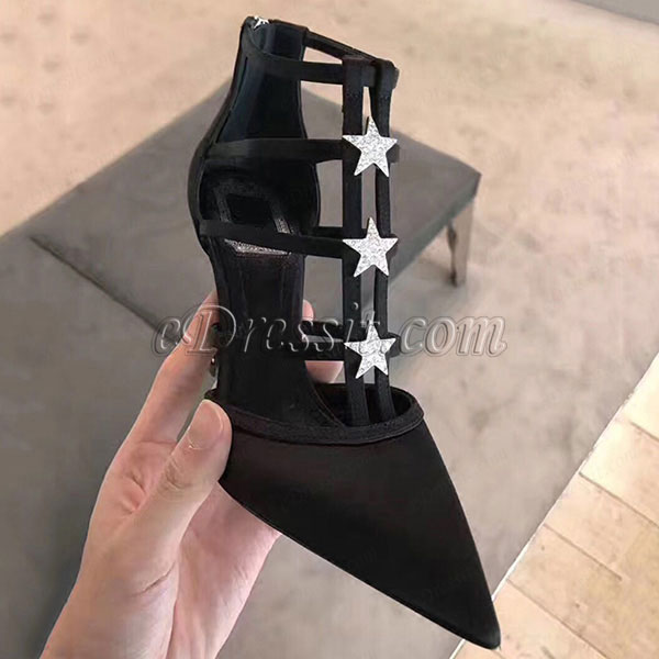 Suede Beaded Buckle Closed Toe zapatos de tacones altos