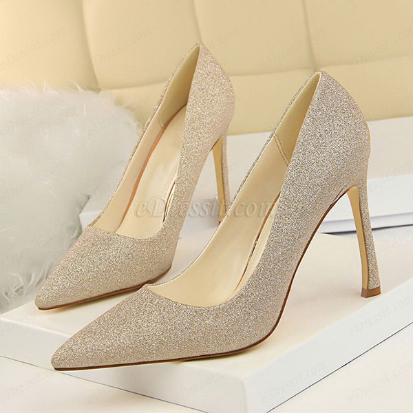 Women''s Glitter Matte High Heel Closed Toe Pumps Shoes