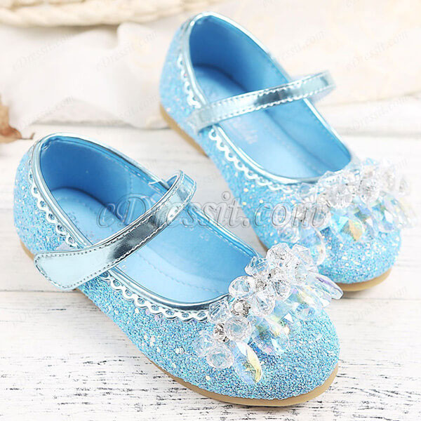 Girl's Round Toe Sequins Flat Flower Dance Shoes