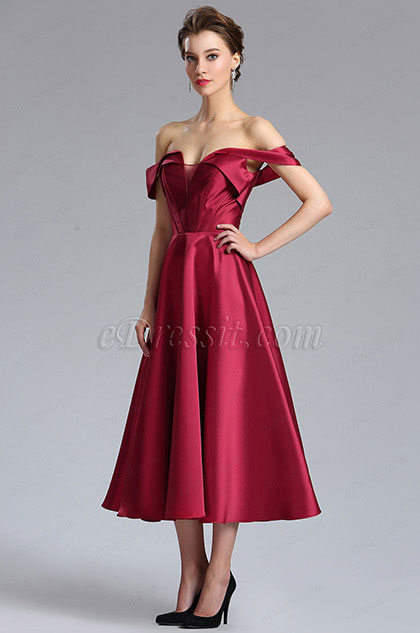 V Ausschnitt Schulterfrei Cocktailkleid Abendkleid