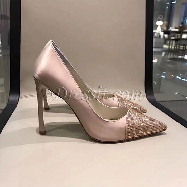 Women Sequins Toe Closed High Heels Shoes
