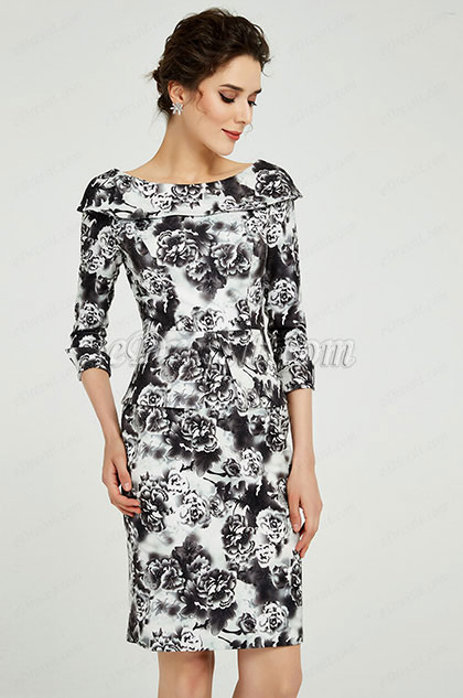 Half Sleeves Print Mother of the Bride Dress