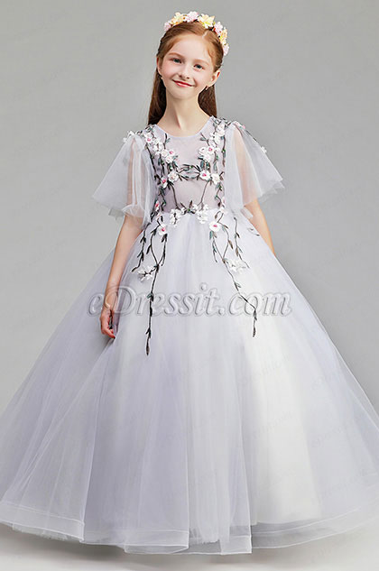 Short Sleeves Wedding Flower Girl Party Dress