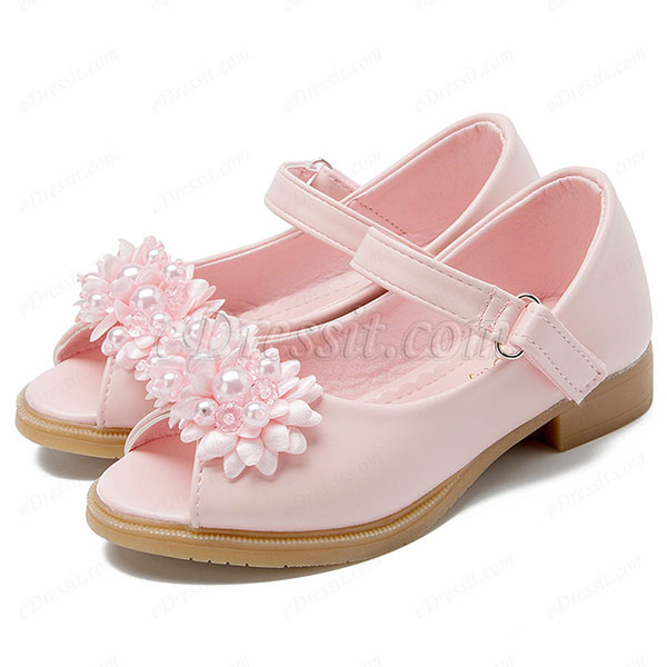 Open Toe Leather Flat Flower Girl's Sandals Shoes