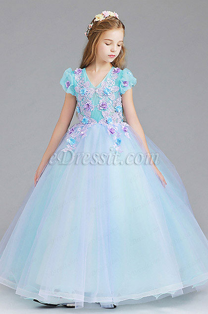 Robe de Princesse Tutu en Tulle Bleu Claire