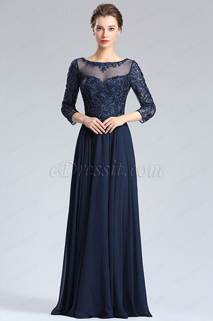 vogue dress patterns evening gowns Royal Blue Long Sleeves Lace Wrap Maxi Dress for Women main image 1