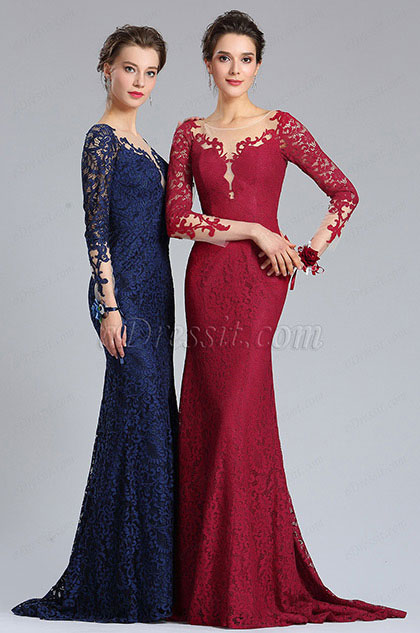 V-Cut Bodice Sexy Navy Blue Lace Dress 
