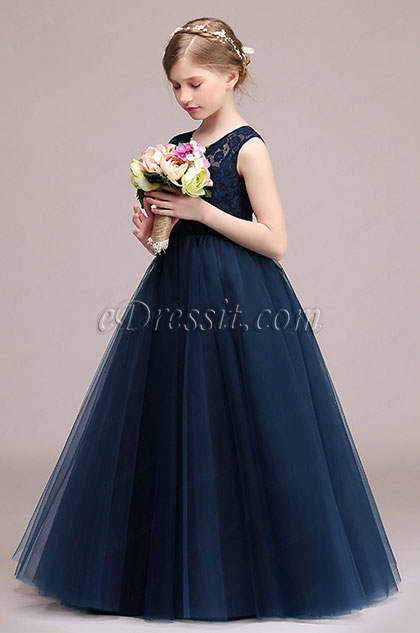 Navy Blue Lace Children Wedding Flower Girl Dress (27192505) - eDressit
