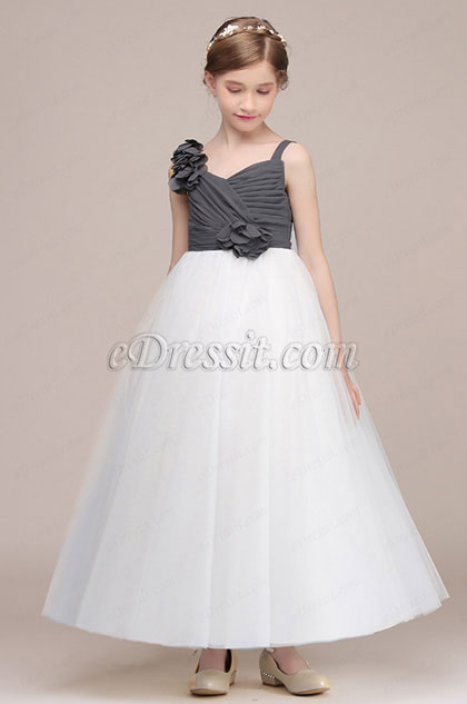 Robe de Demoiselle d'Honneur Gris & Blanc