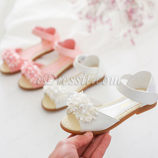 Girl's Open Toe Leather Flat Flower Sandals Shoes