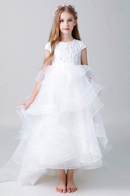 Short Sleeves Wedding Flower Girl Dress