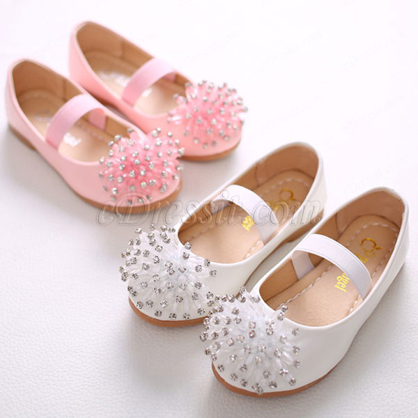 Girl's Round Toe Leather Flat Flower Girl Shoes