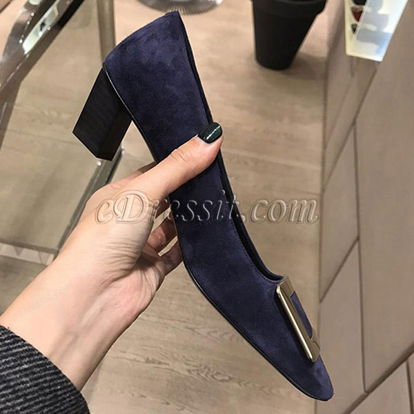 Women Block Heels Closed Toe Pumps Shoes